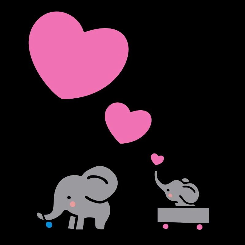 Großer Elefant zieht kleinen Elefanten mit Herz