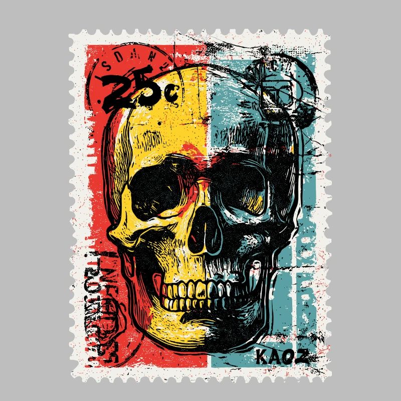 Skull on Colored Retro Postage Stamp