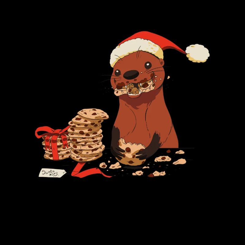 Loutre douce avec biscuits et bonnet de Noël Merry