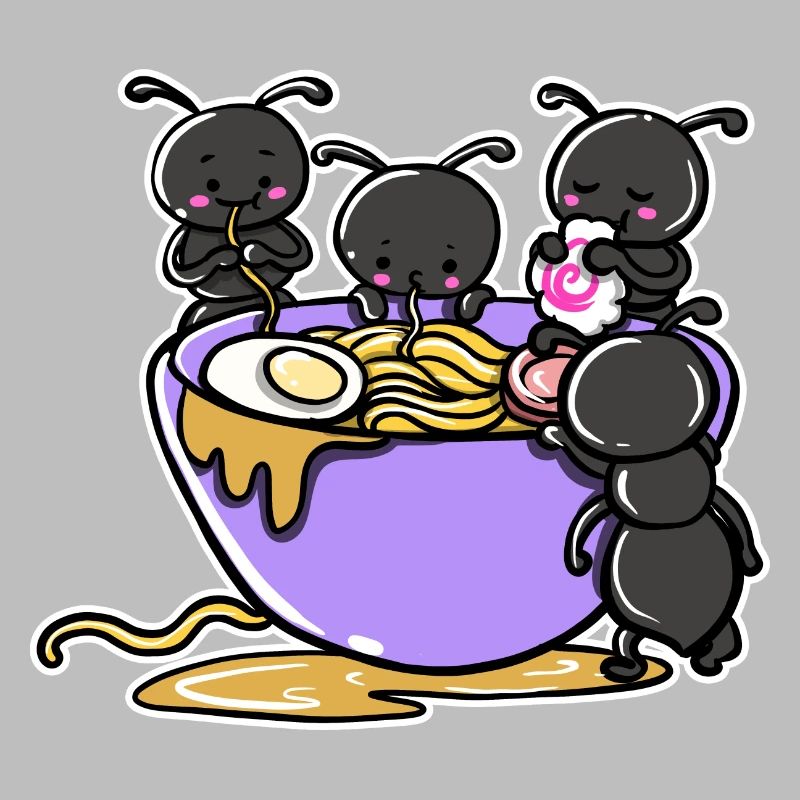 Süße Ameisen essen Ramen Suppe
