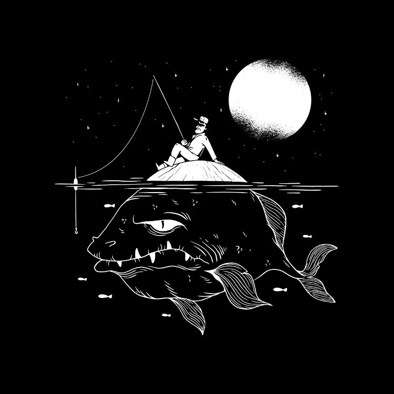 Angler with giant fish ocean