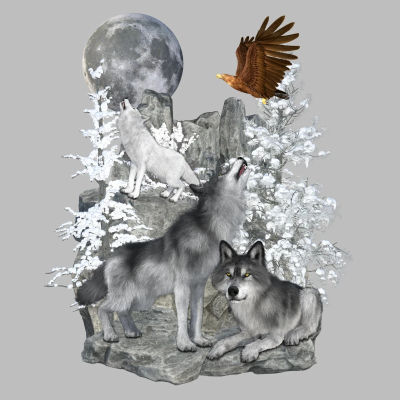 Wölfe,Winter, Adler, Mond