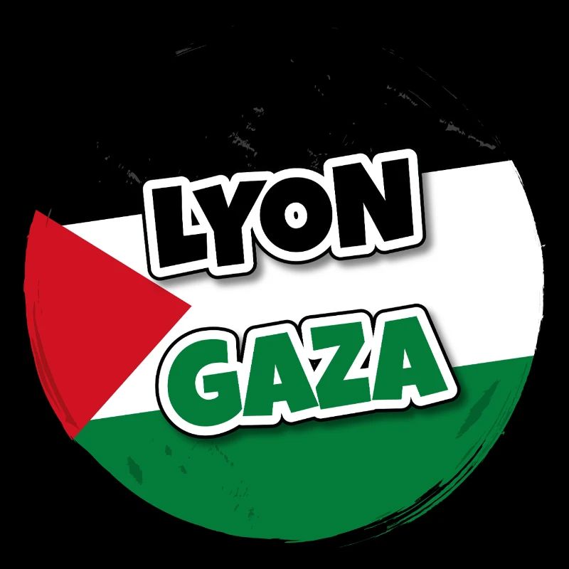 Drapeau de la Palestine rond avec texte LYON GAZA
