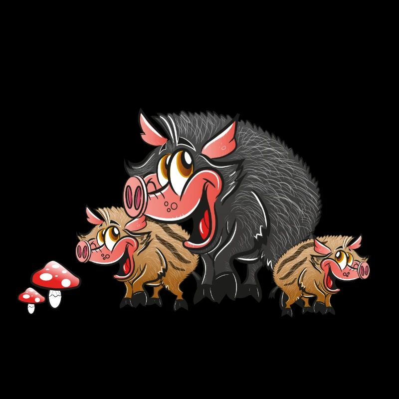 Frischlinge, Wildschwein Mutter mit ihren Kindern