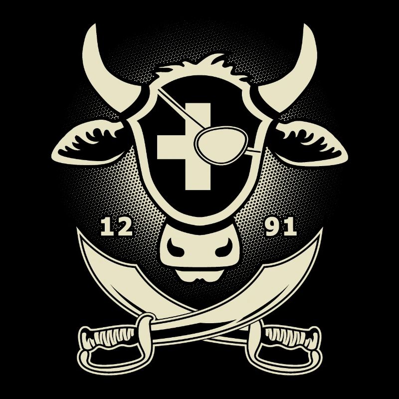 Kuhkopf als Piraten Design mit Schweizerkreuz