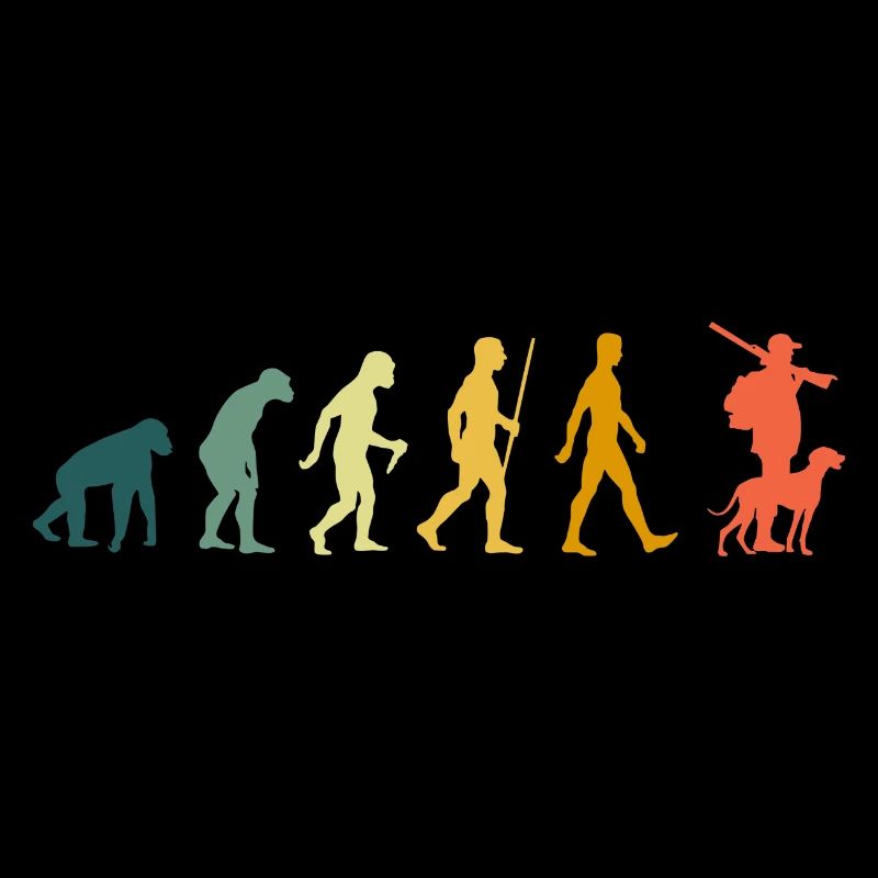 Jäger mit Hund Evolution Jagdhund Retro
