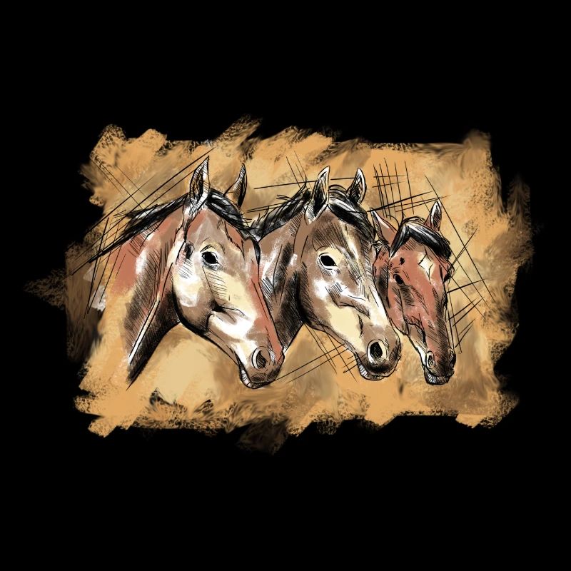 Têtes de chevaux dessinés à la main, illustration, chevaux