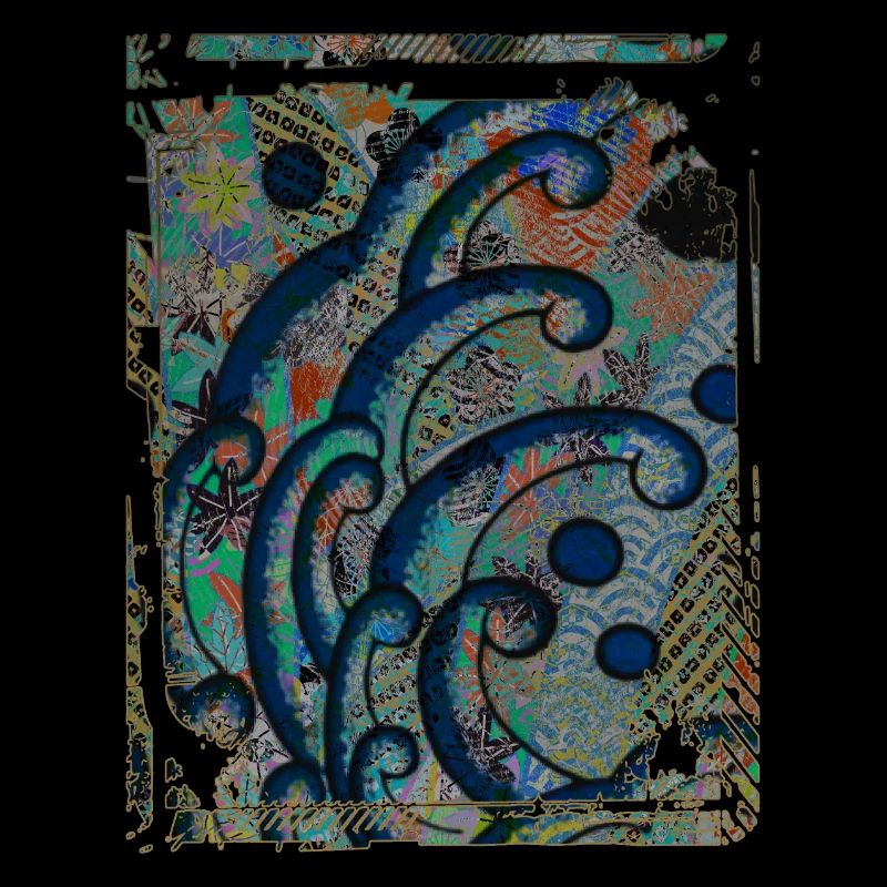 Japanese Great Wave Floral Pattern Collage Art 85