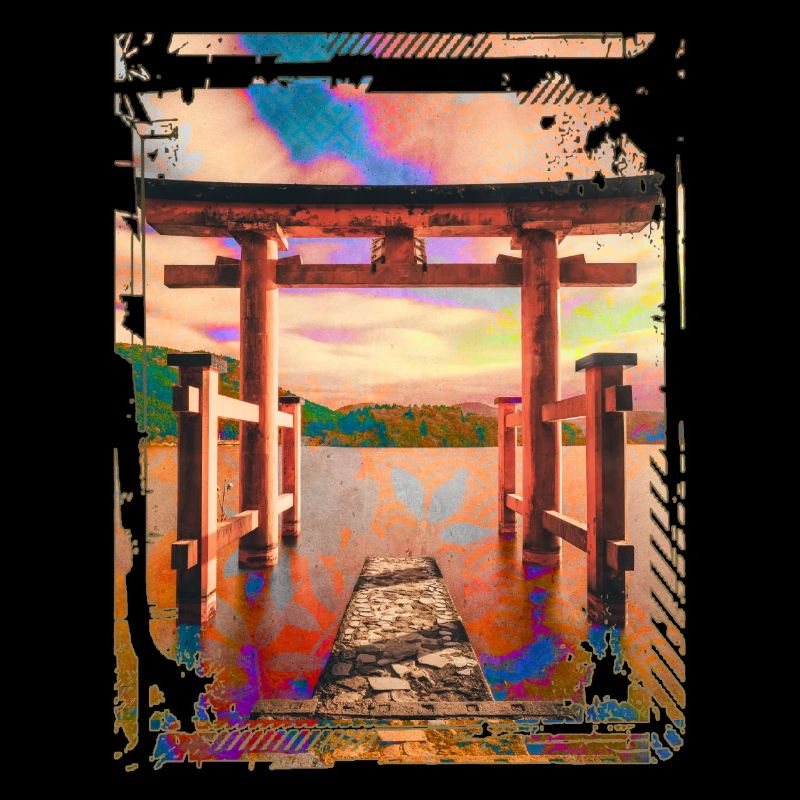 Japon Torii Gate In Water Sunset Collage Art 62