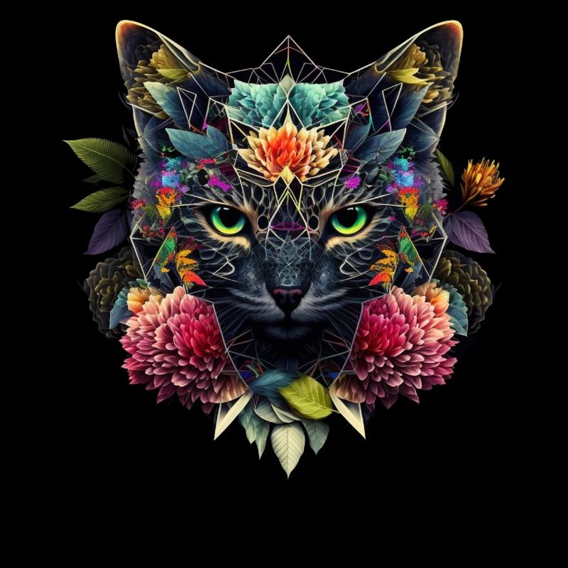 Katze Blumen Kunst Geschenk Katzenmotiv Tier