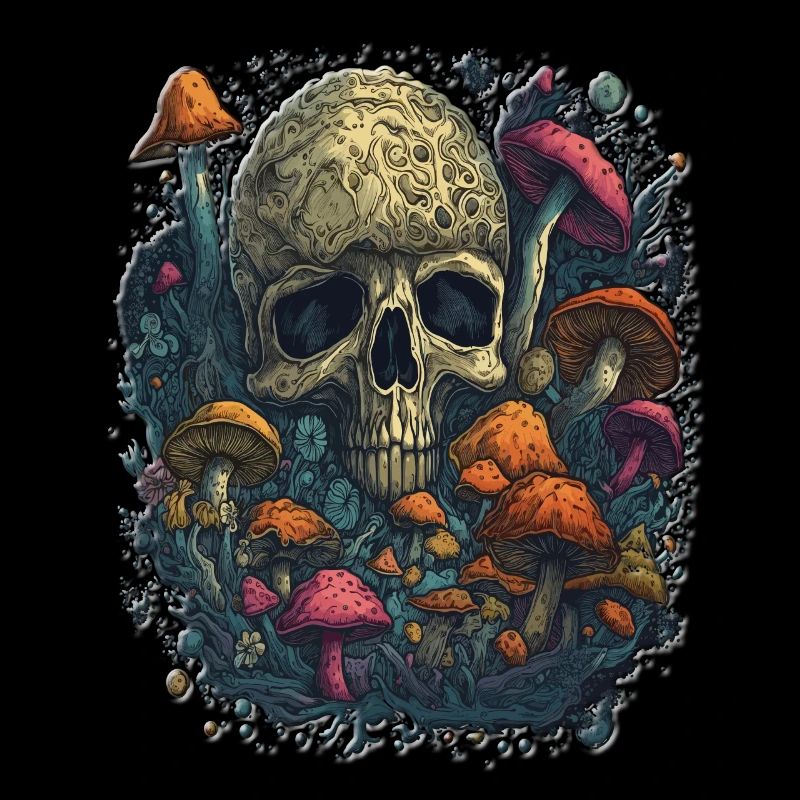 Skull Mushrooms Design Psychedelic Art Vibe Design