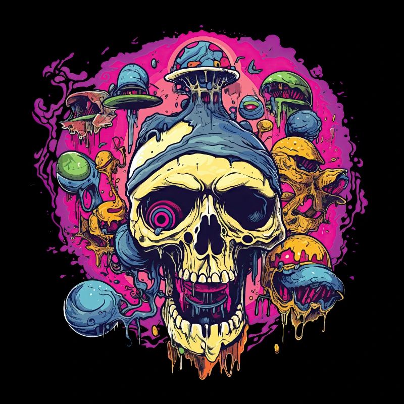 Skull and Mushrooms