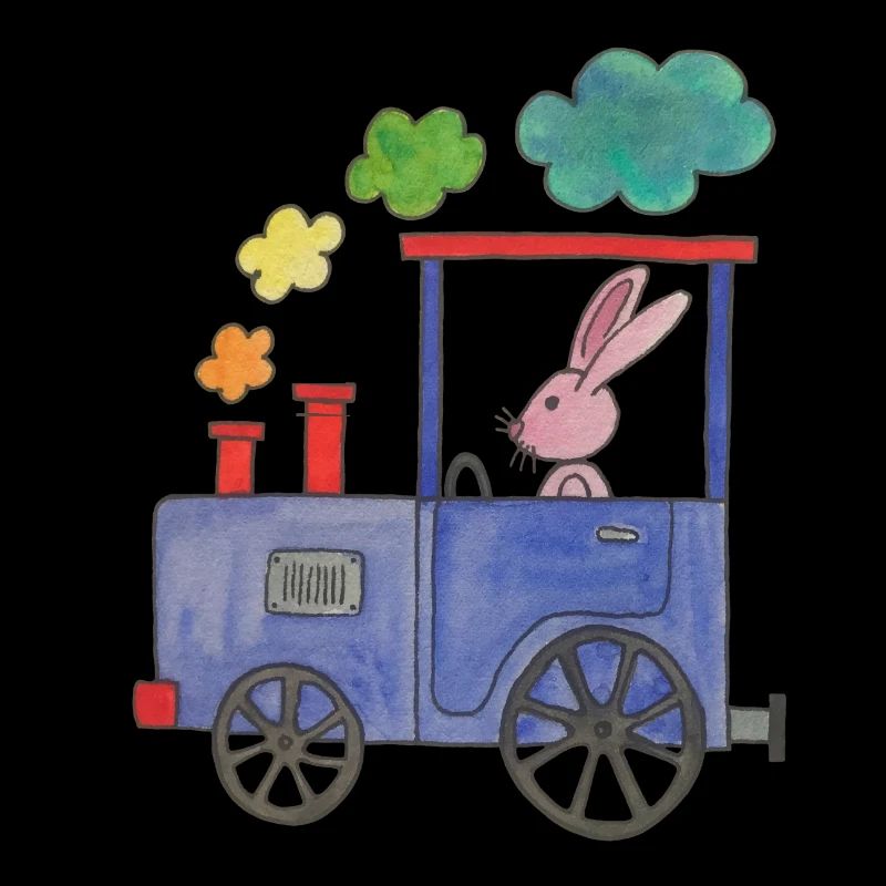 colorful rainbow train bit pink rabbit