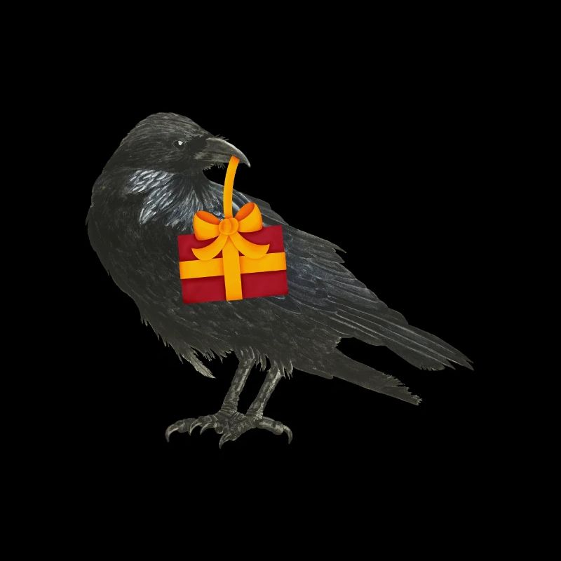 Corbeau avec cadeau dans le bec