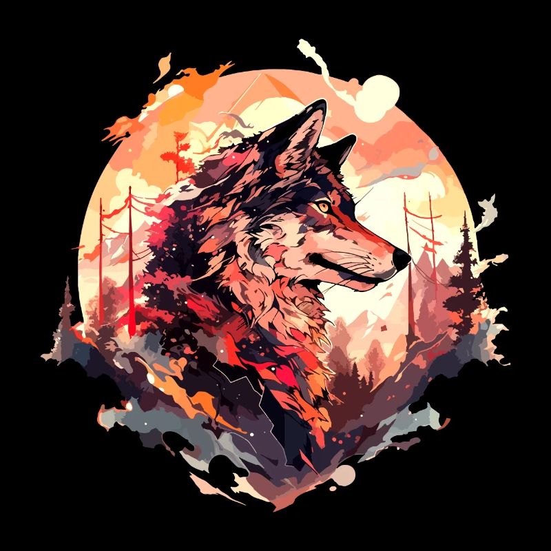 Wolf Wolf’s Head Nature Wilderness Forest Trees Art