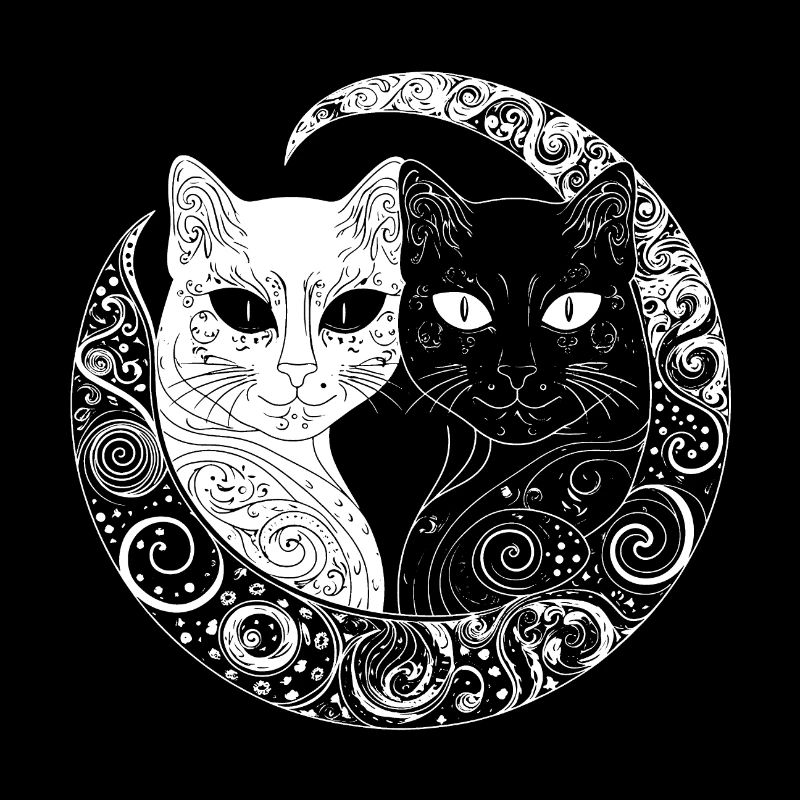 Yin und Yang Katzen, weiß und schwarz mit Mustern