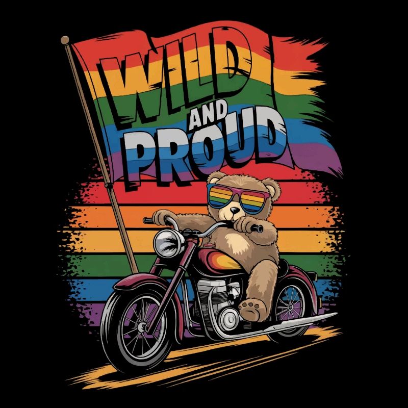 Teddy Bear Rides Motorcycle LGBTQ Rainbow Banner