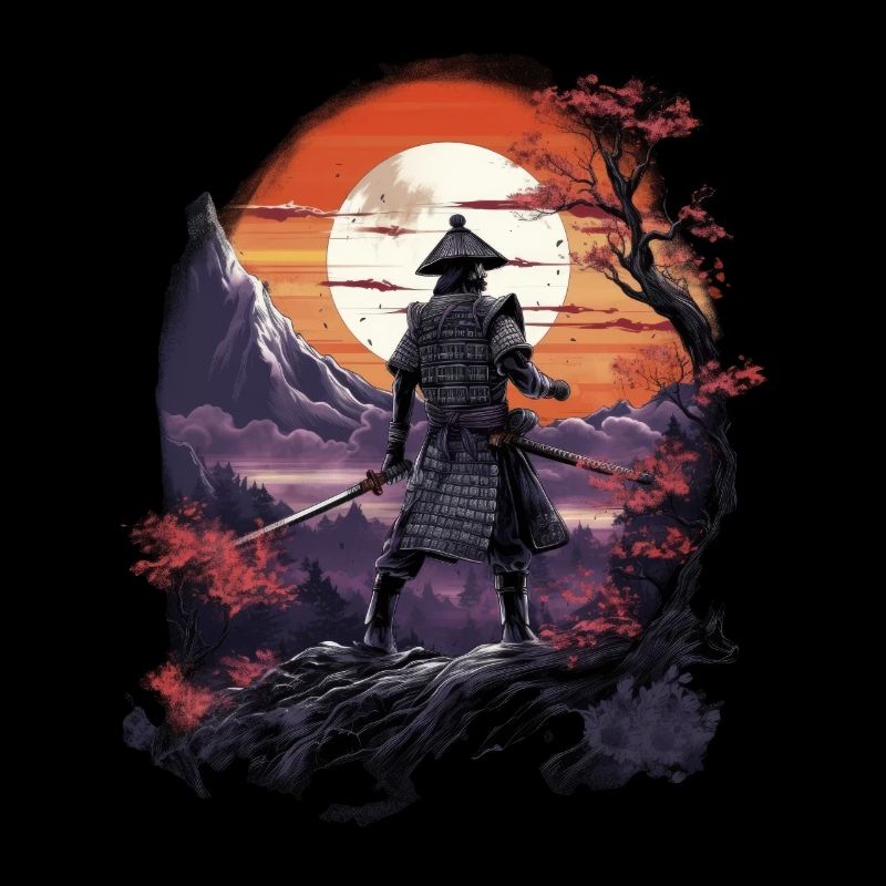 Chinese Warrior emerging from sunset, vector