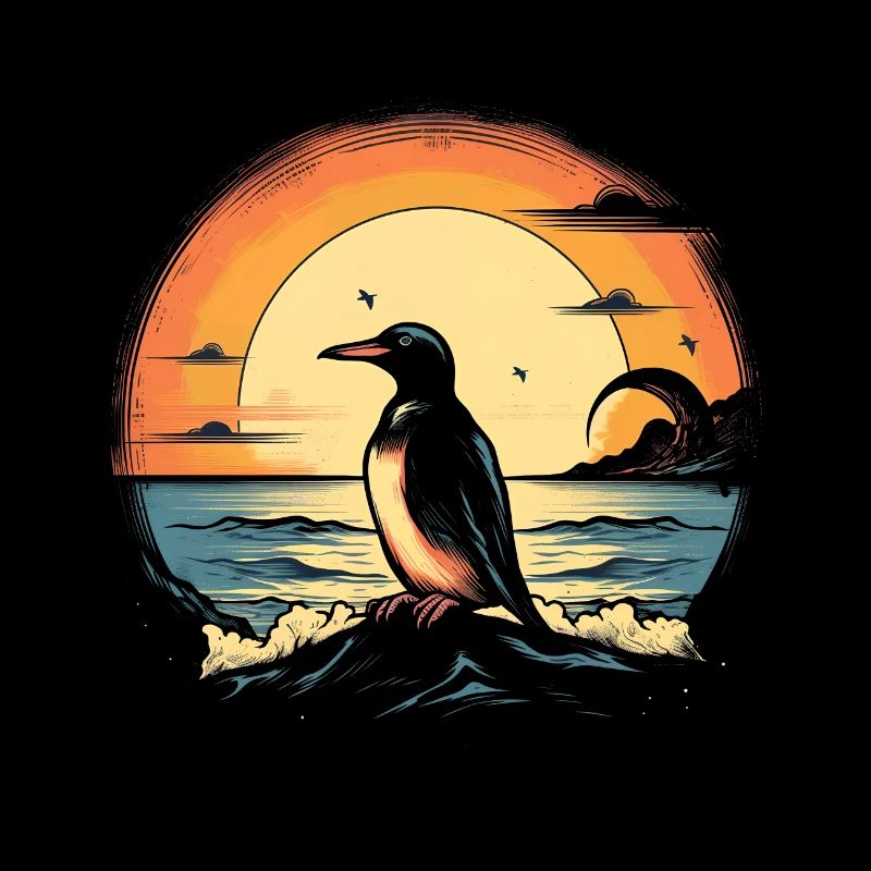 Penguin at sunset