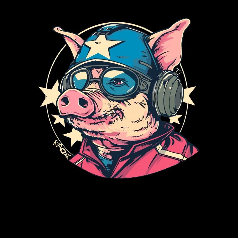 Cochon de dessin animé pilote cool et résistant