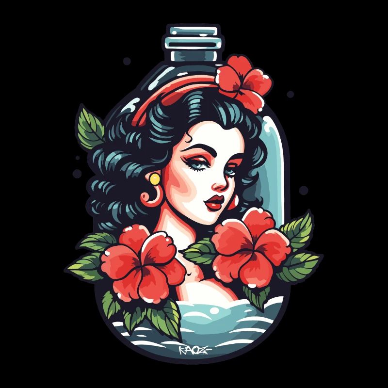 Tatouage de dessin animé classique et bouteille de parfum