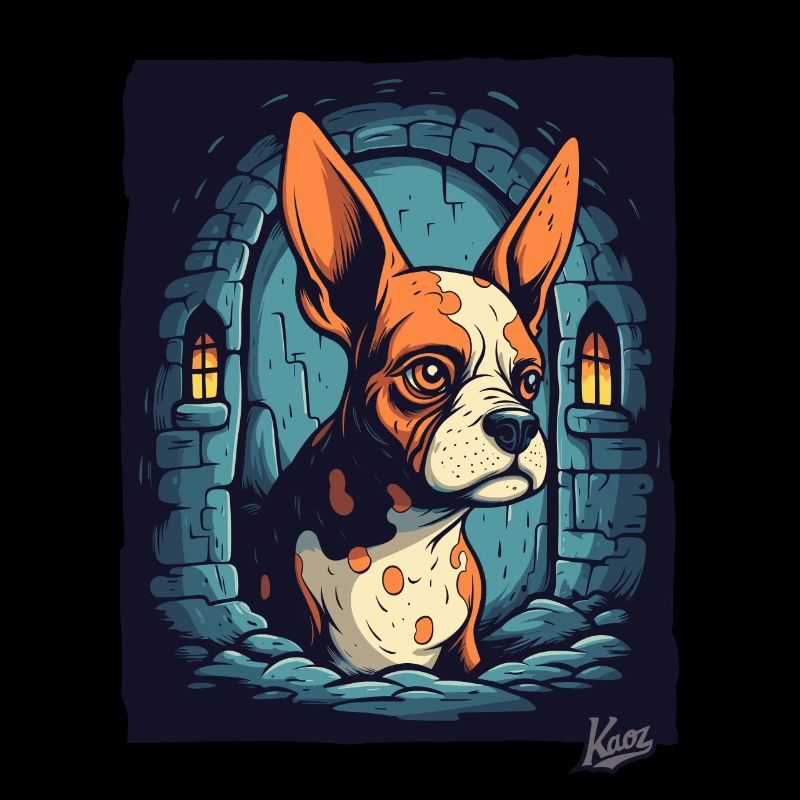 Petit chien mignon cool dans le donjon