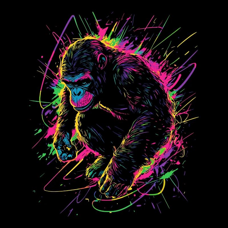 Singe Gorille Chimpanzé Néon Coloré Coloré