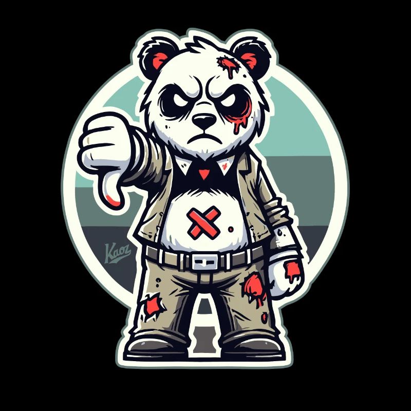 Panda zombie usé avec les pouces vers le bas