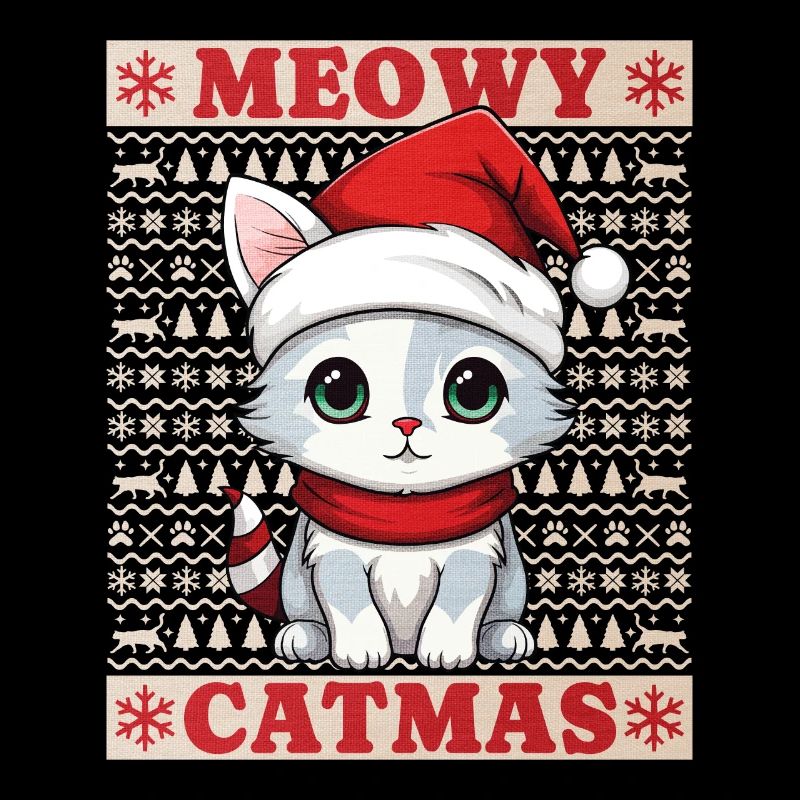 Chat Noël Joyeux Miaou Catmas Laide Mignon