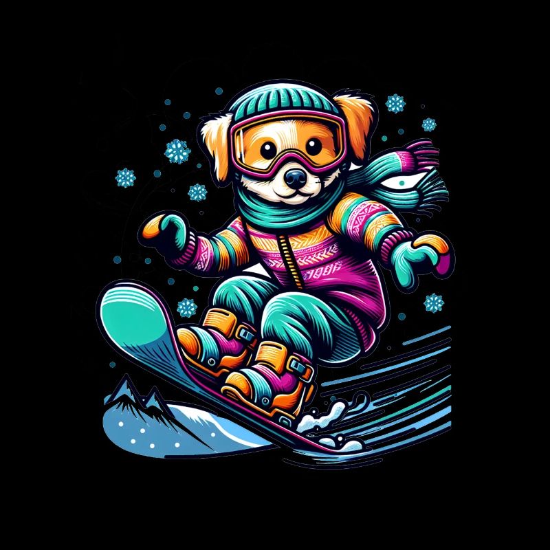 Chien snowboarder mignon