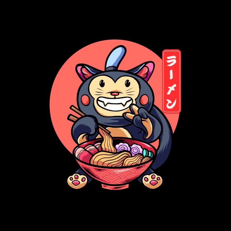 Drôle de chat mange Ramen Chaton mignon