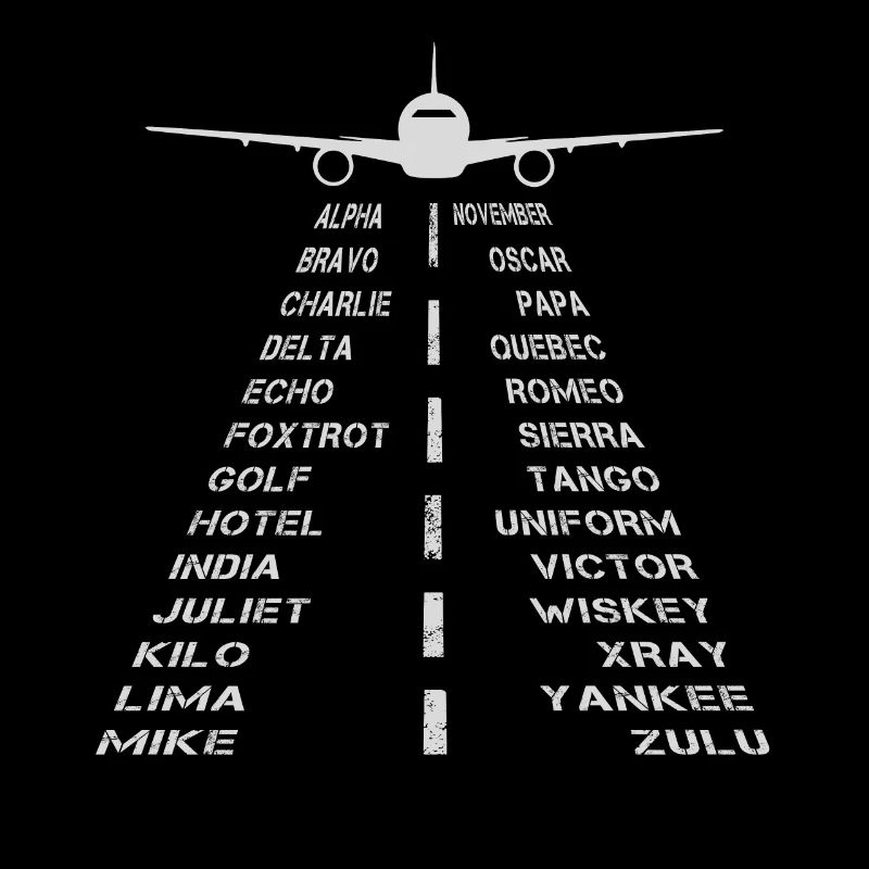 Vollständiges phonetisches Alphabet Runway Plane Pilot