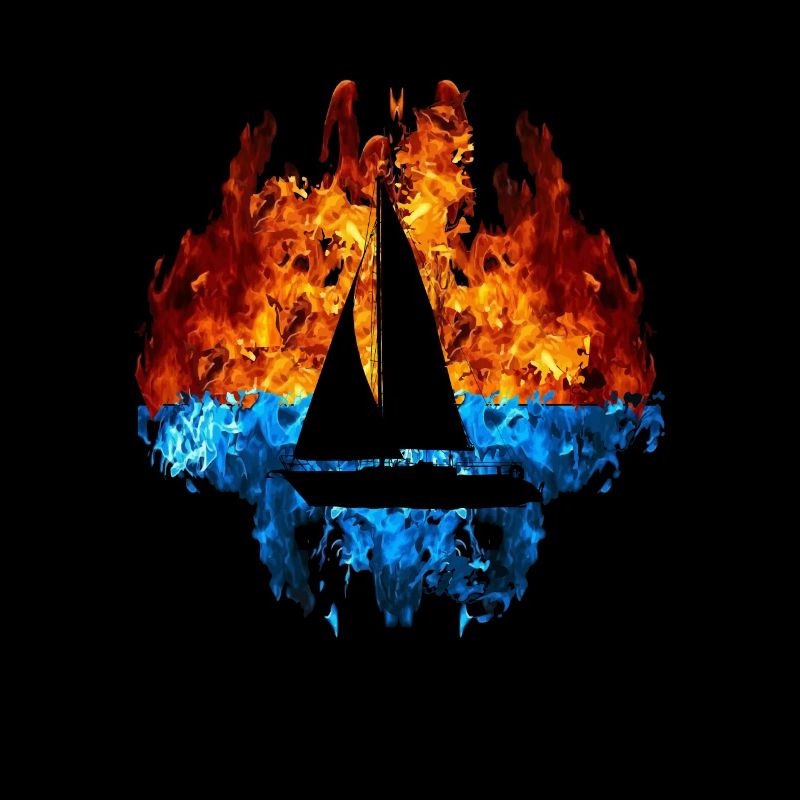 Sailboat Fire Sailor Flames Fire Art Skipper
