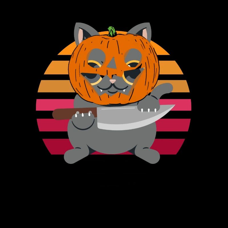 Halloween Cat Pumpkin Head