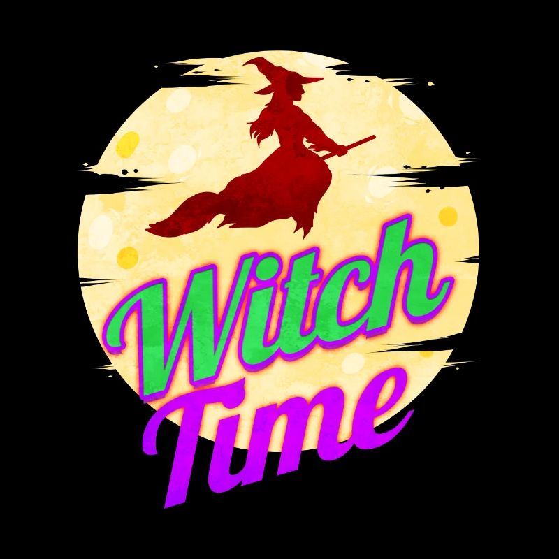 Witch Flying By The Moon Witch Time Halloween