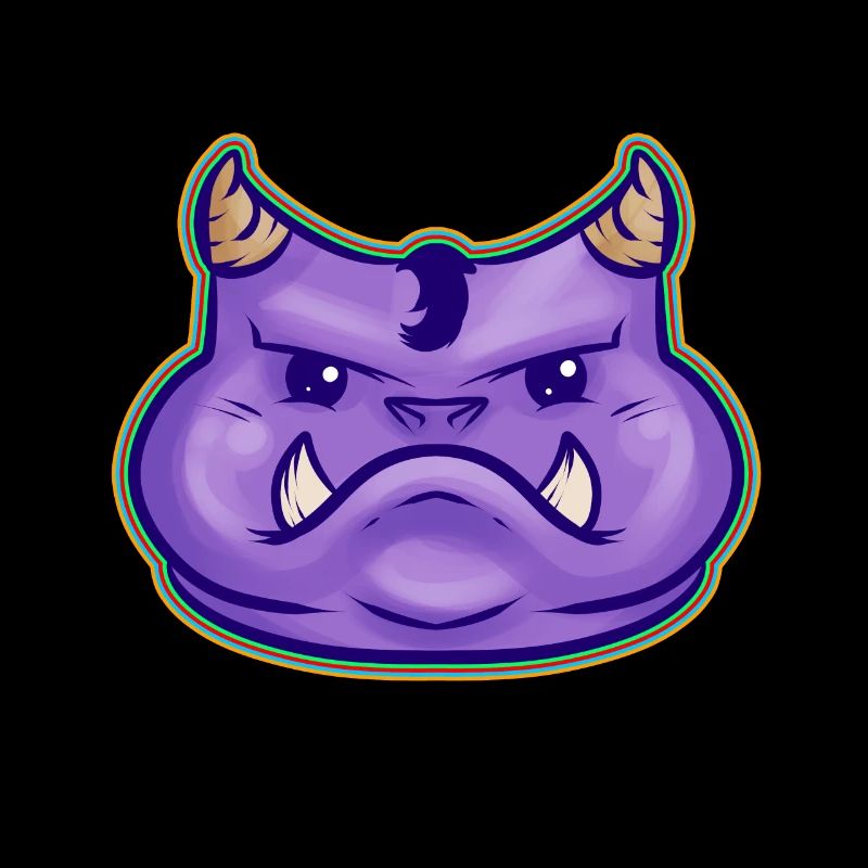 Mignon monstre violet kawaii avec des crocs et des cornes