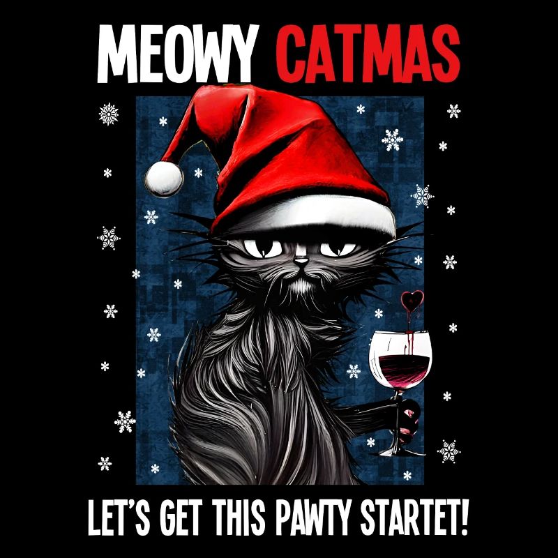Chat noir de Noël avec vin verre de vin