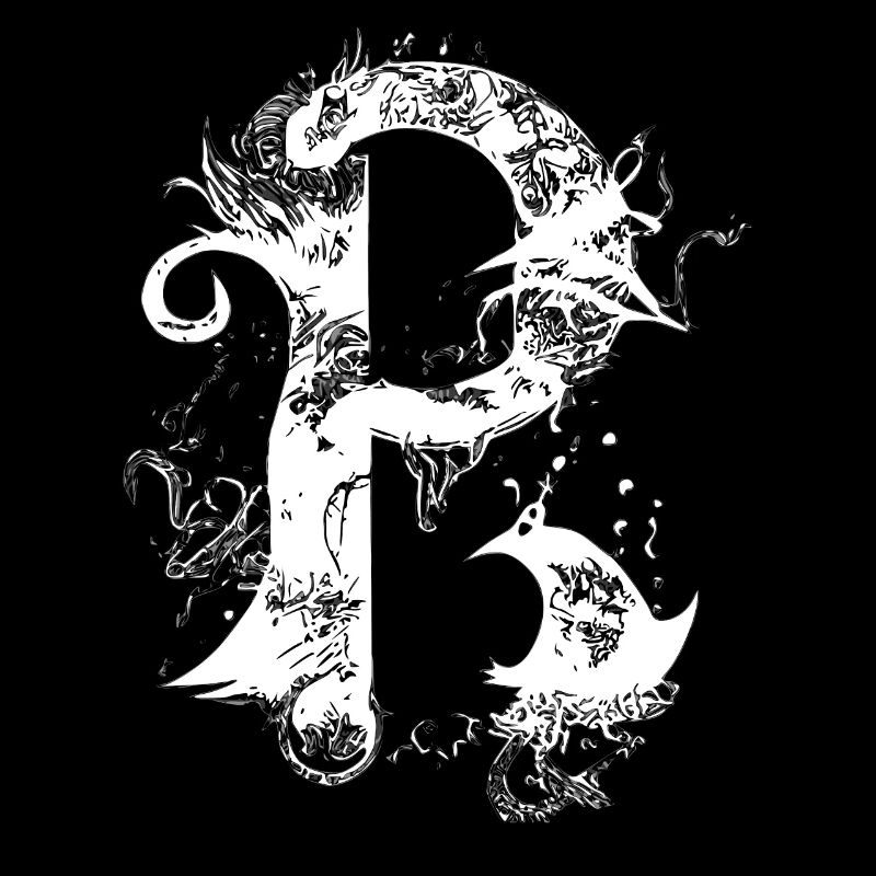 Buchstabe p Monogramm Hand gezeichnet Gothic Witch