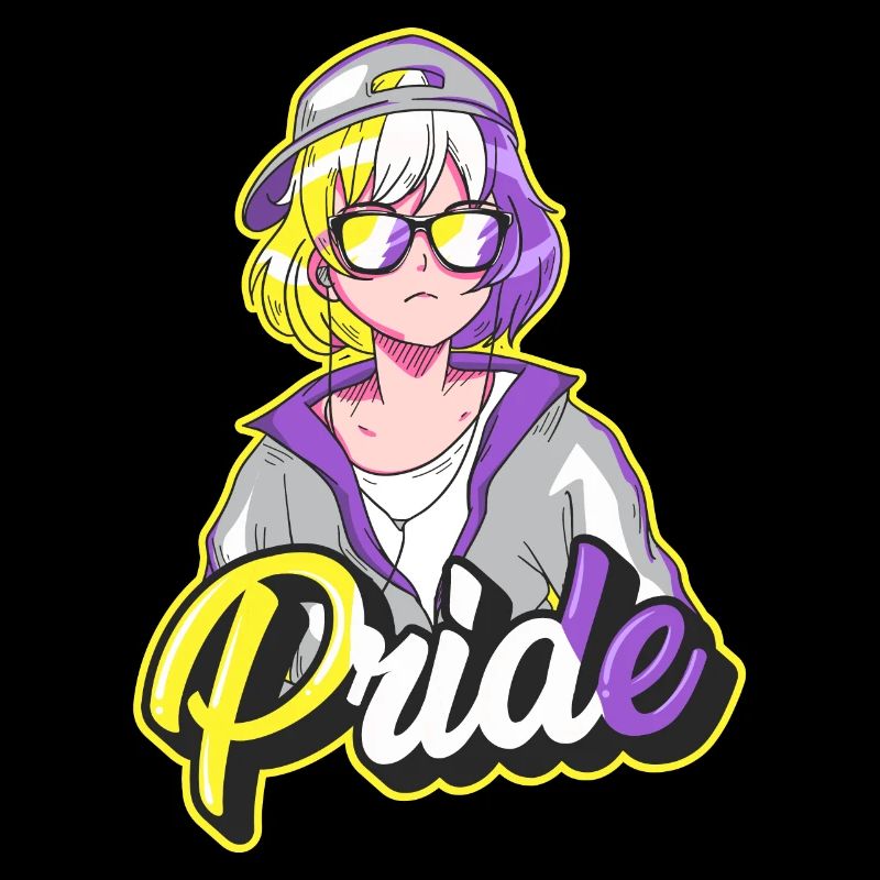 Nonbinary Pride Japanese Cool Anime Girl Non B
