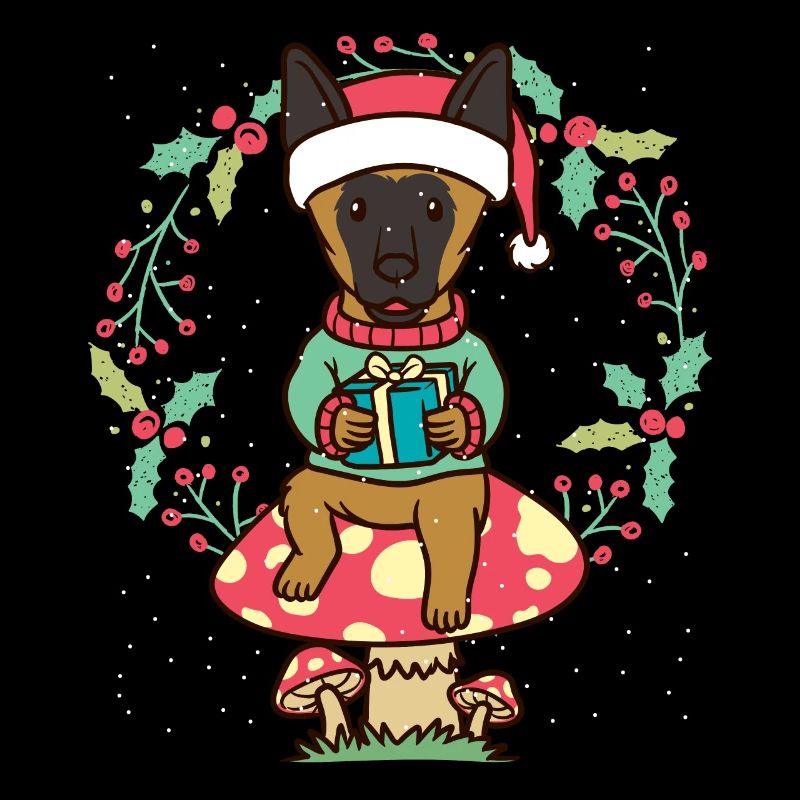 Malinois Hund Mechelaar Auf Pilz Weihnachtskranz