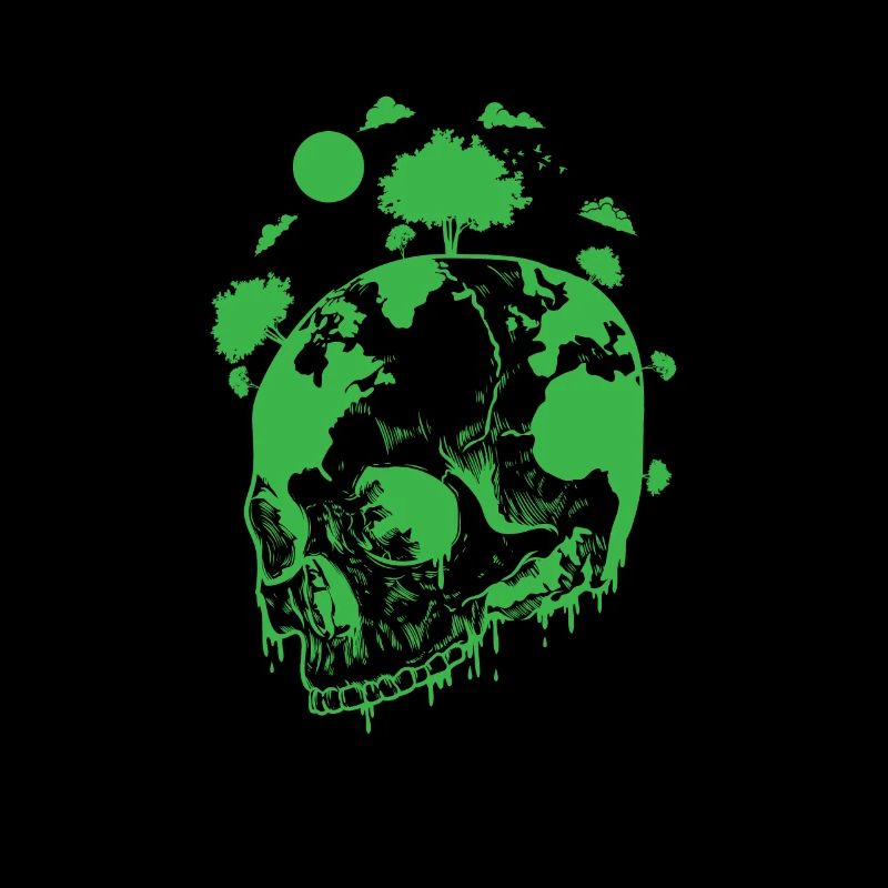 Green earth on a bone skull nature