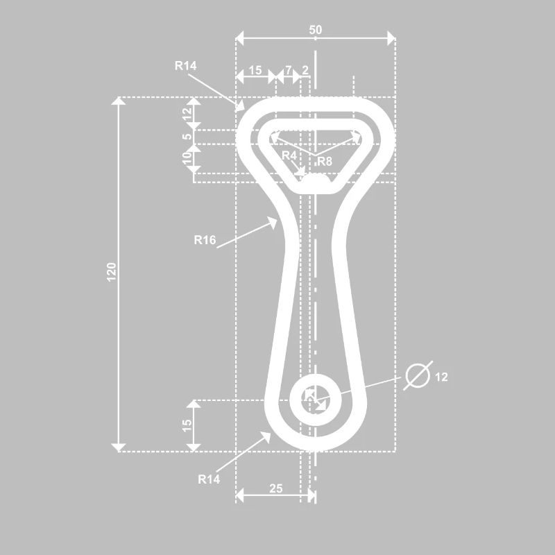 Technical drawing bottle opener