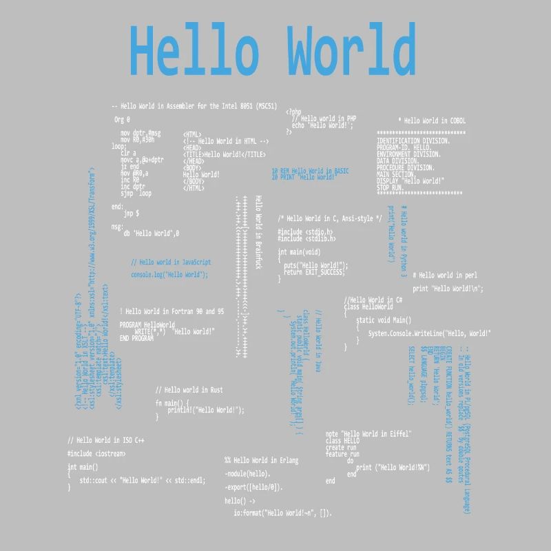 Hello World Programming Languages Programmer Nerd