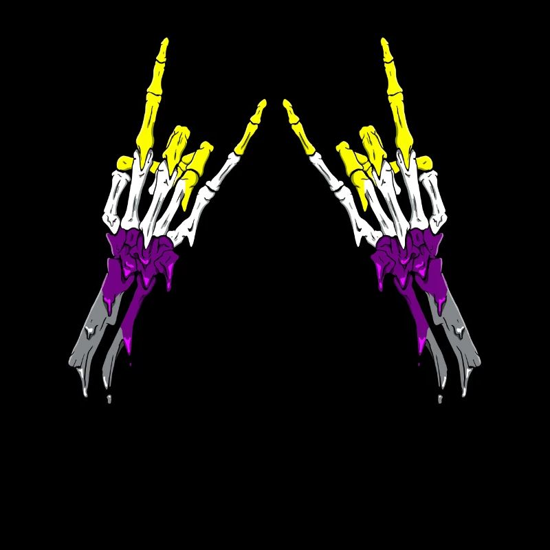Non Binary Pride Flag Devil Horn Skeleton Subtle