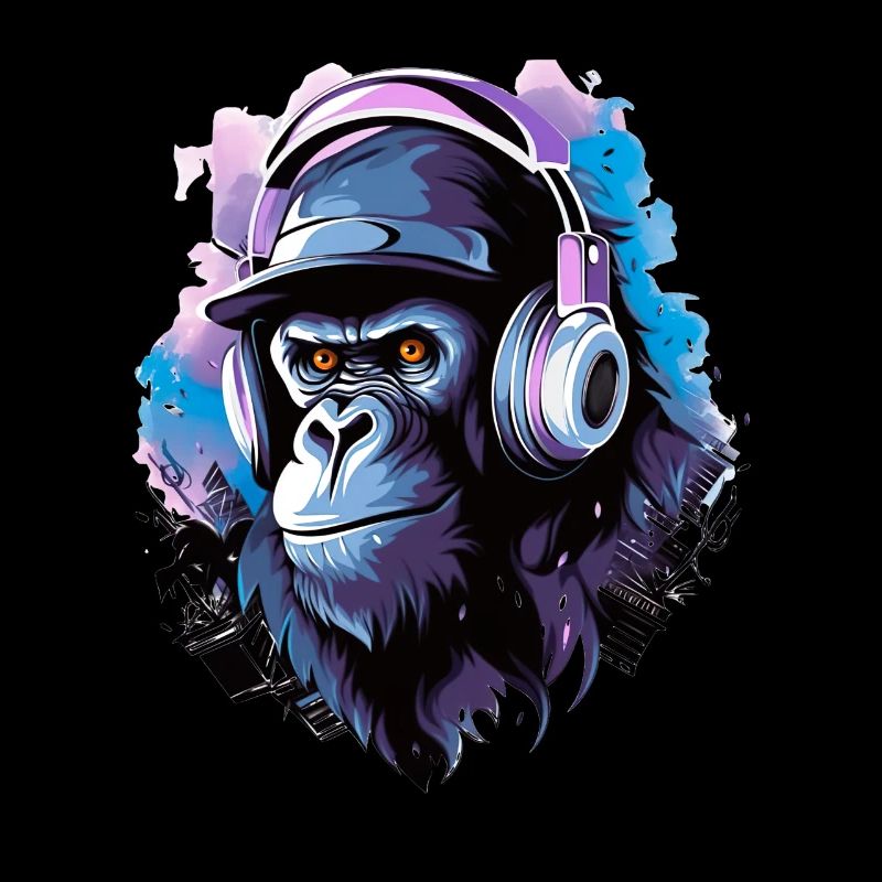 Gorilla Musik Kopfhörer Musik Affe