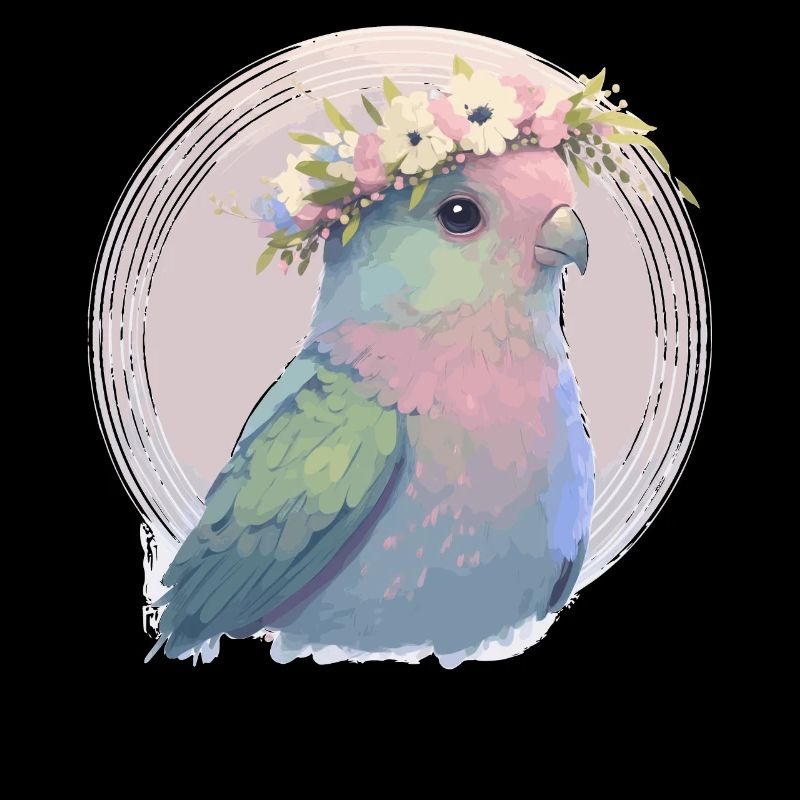 Mignon perroquet Perruche Oiseau Fleur Couronne Oiseau