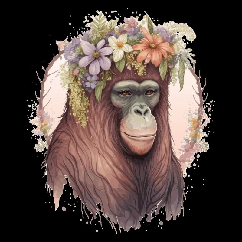 Cute Orangutan Flower Crown Monkey Lover