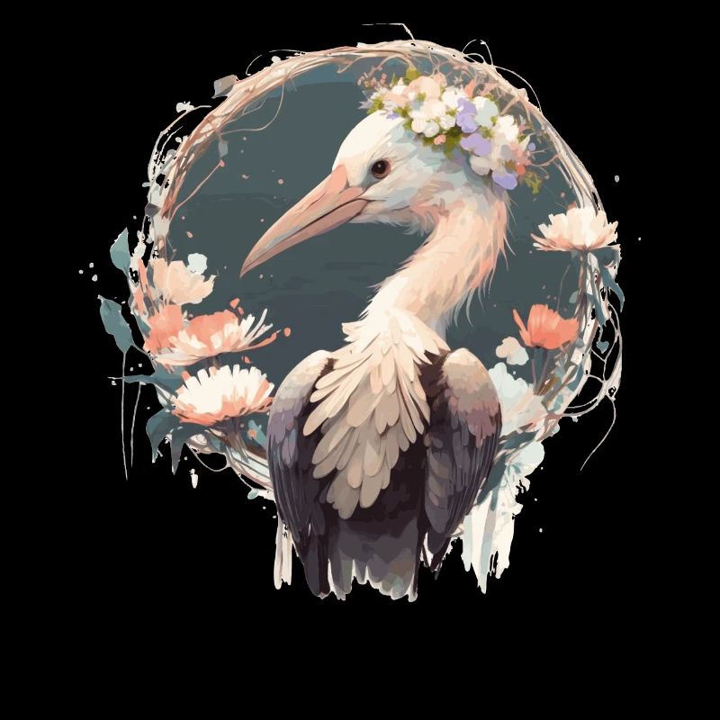 Mignon Cigogne Oiseau Fleur Couronne Oiseaux Floraux