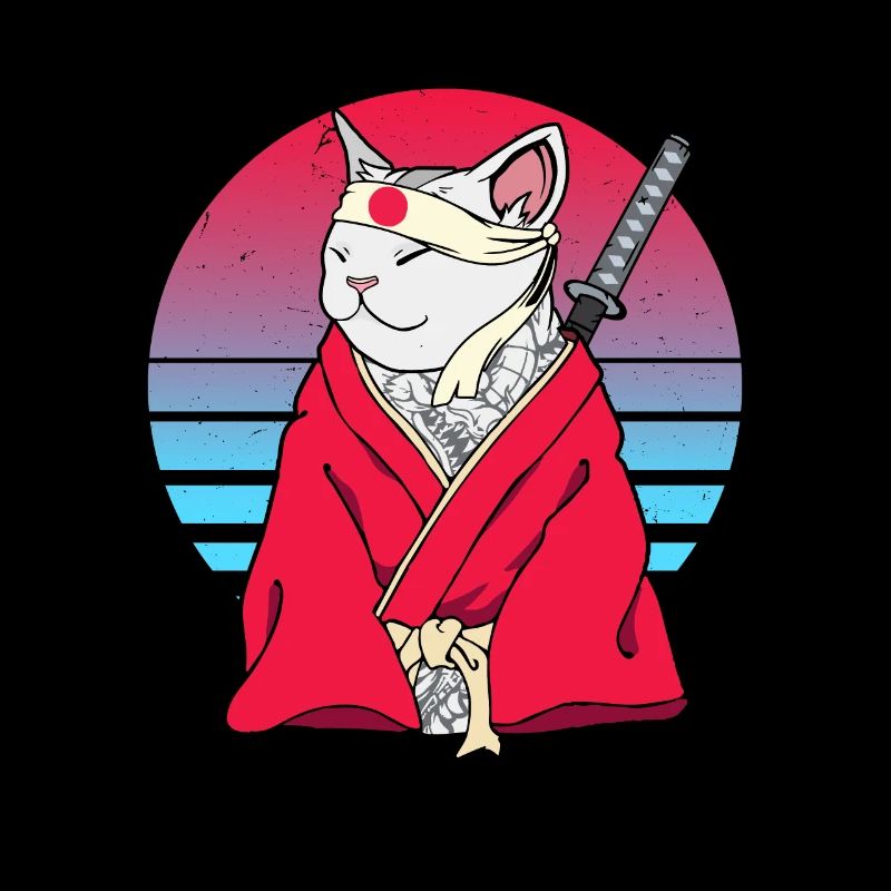 Samurai Japan Vaporwave Ninja Anime Cat