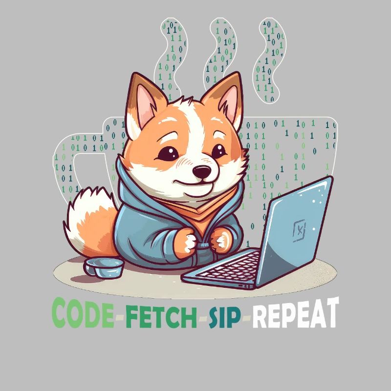 Code Fetch Sip Repeat Coffee Binary Shiba Inu Prog